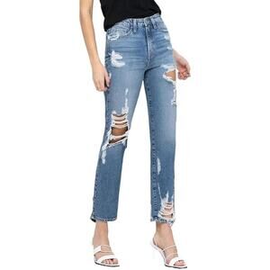 Flying Monkey High Rise Tattered Ankle Straight Leg Jeans - Y3971 - Size 25